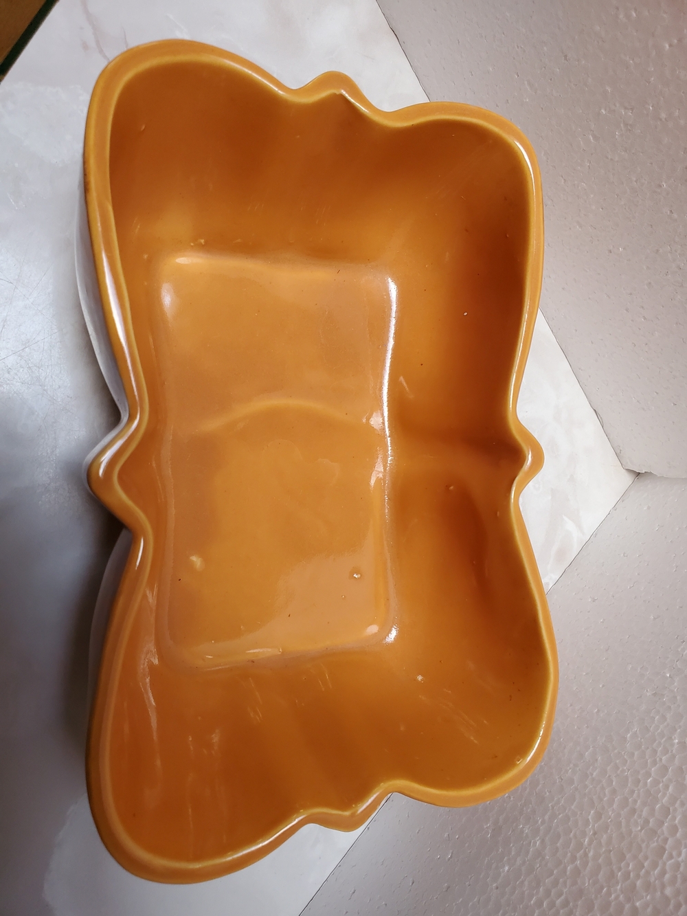 Vintage Mid Century Pumpkin Colored Ceramic Scalloped Console Dish Planter